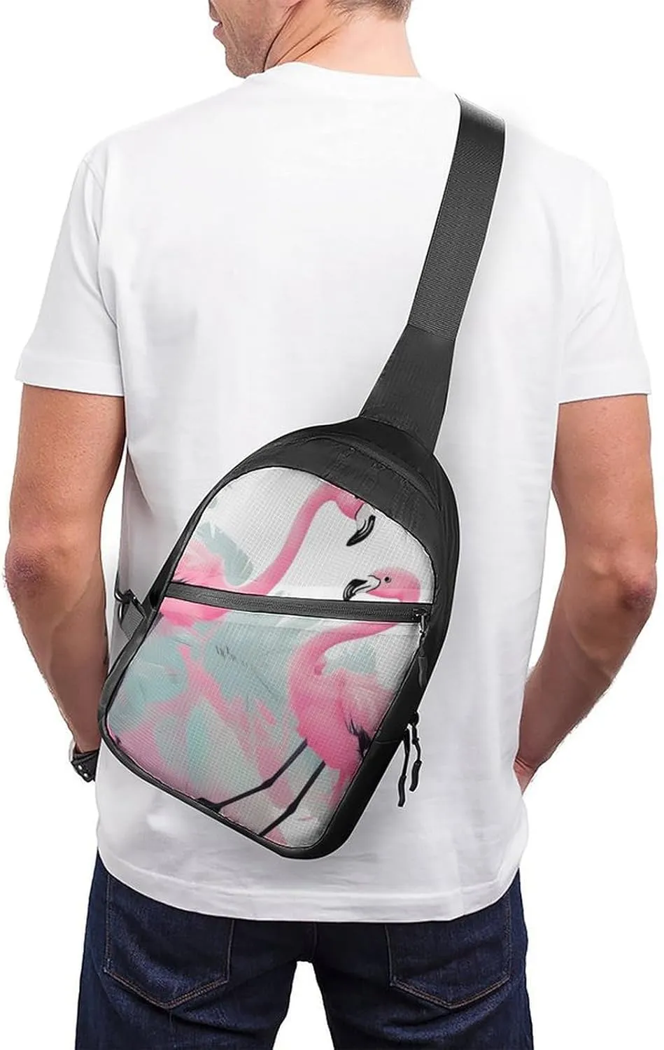 Sling Bag for Women Men Daypack Love Flamingo Chest Bag Crossbody Backpack for Hiking Travel