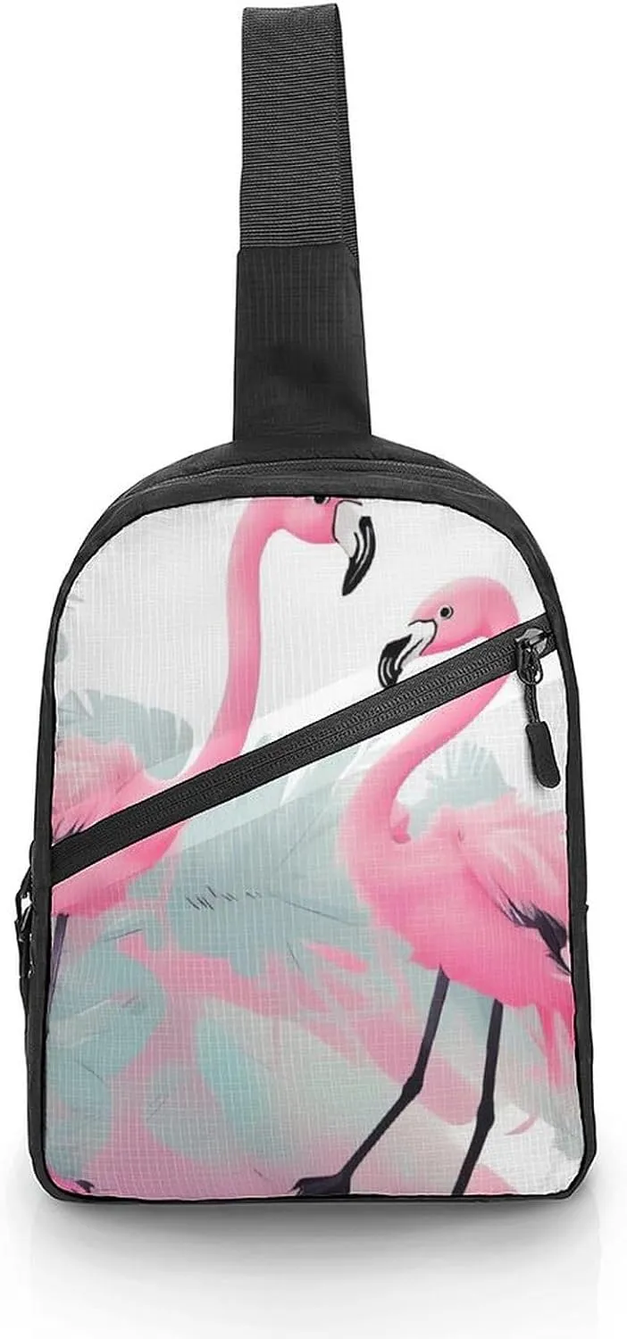 Sling Bag for Women Men Daypack Love Flamingo Chest Bag Crossbody Backpack for Hiking Travel