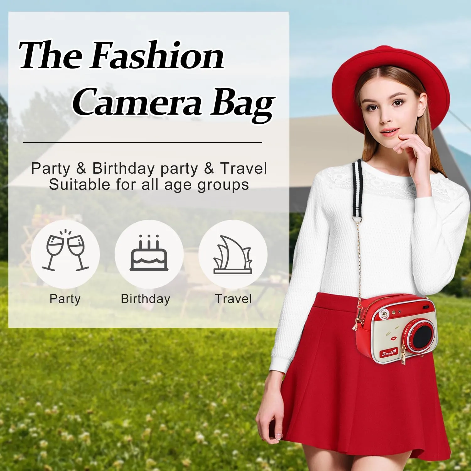 Small Crossbody Purses for Women Trendy PU Leather, Guitar Strap Shoulder Handbag Purse Crossbody Camera Bag with Cute Design