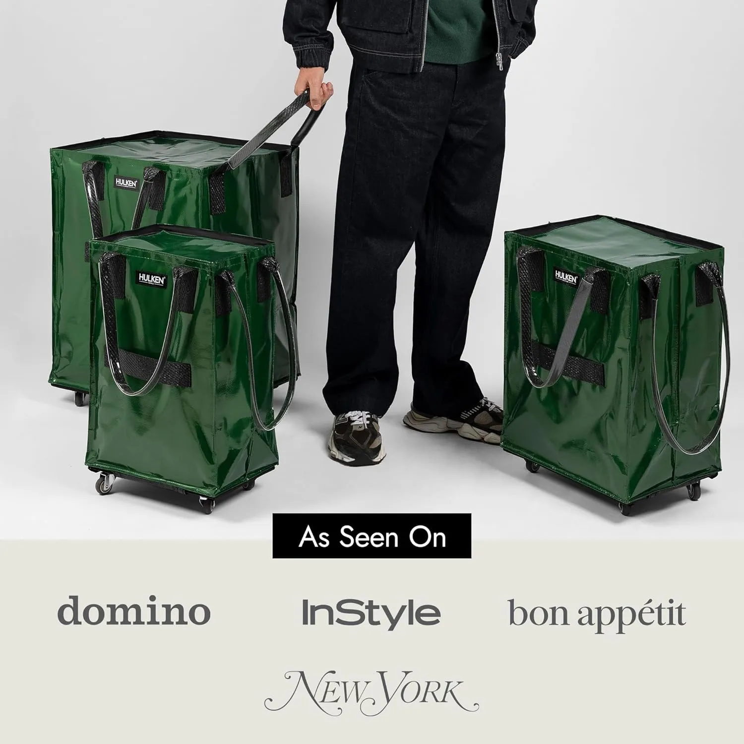 (Small, Forest Green) Reusable Grocery Bag On Wheels, Shopping Trolley, Rolling Tote, Zipper Closure, Lightweight, Carries Up to 66 lb, Folds Flat