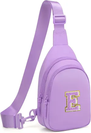 Small Initial Sling Bag for Women Crossbody Bags Fanny Pack Chest Bag Purses Birthday Gift Purple, E
