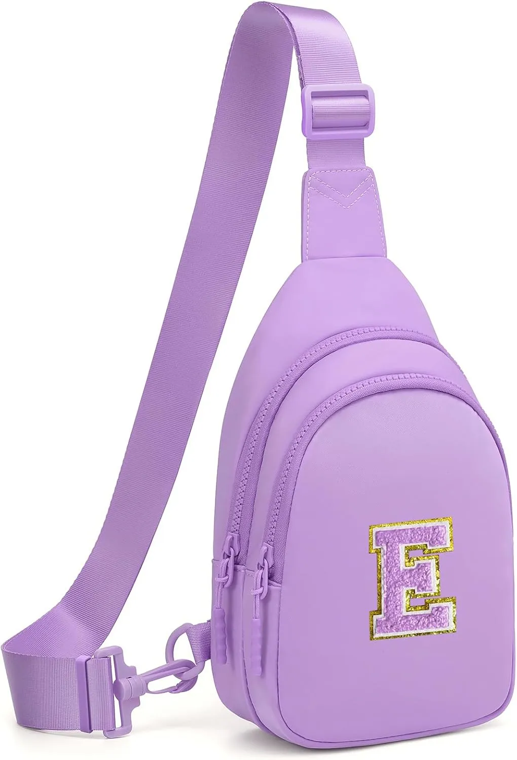 Small Initial Sling Bag for Women Crossbody Bags Fanny Pack Chest Bag Purses Birthday Gift Purple, E