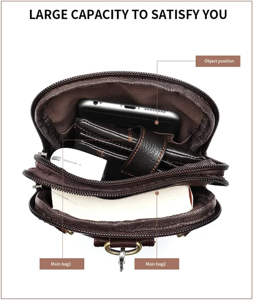 Small Shoulder Crossbody Bag Mens Leather, Mobile Phone Waist Bag Leather, Outdoor Sport Travel Sling Chest Bag Leather Cross Body Purse Messenger Bag Belt Clip Holster Wallet Belt Loop Waist Pouch