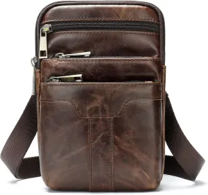 Small Shoulder Crossbody Bag Mens Leather, Mobile Phone Waist Bag Leather, Outdoor Sport Travel Sling Chest Bag Leather Cross Body Purse Messenger Bag Belt Clip Holster Wallet Belt Loop Waist Pouch