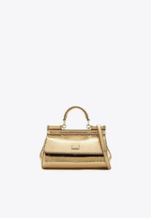 Small Sicily Python Print Leather Top Handle Bag