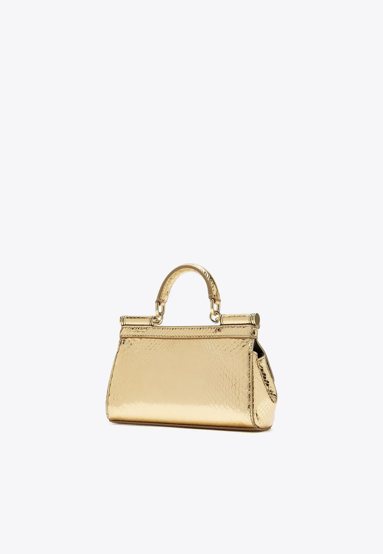 Small Sicily Python Print Leather Top Handle Bag