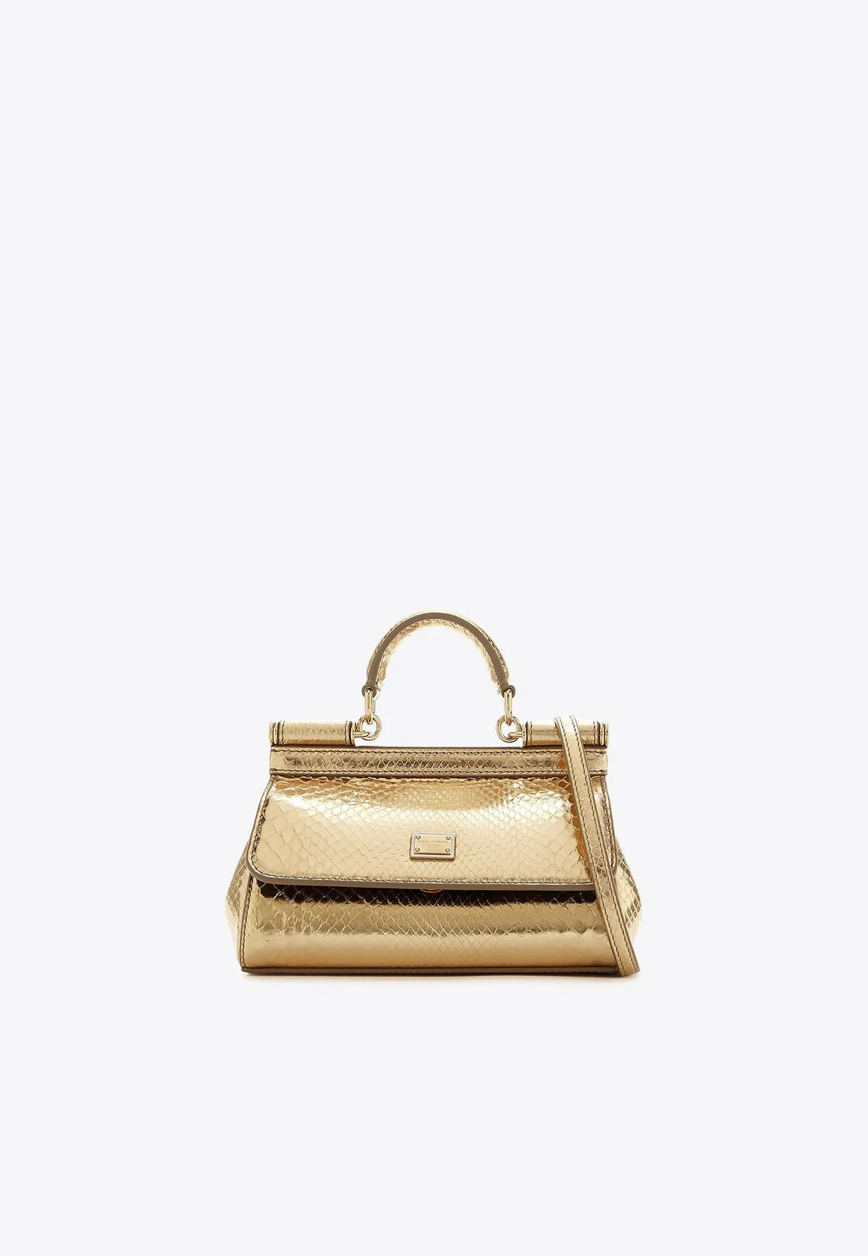 Small Sicily Python Print Leather Top Handle Bag