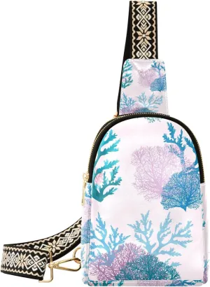 Small Sling Bag Underwater Coral Reef Crossbody Bag PU Leather Sling Purse for Women