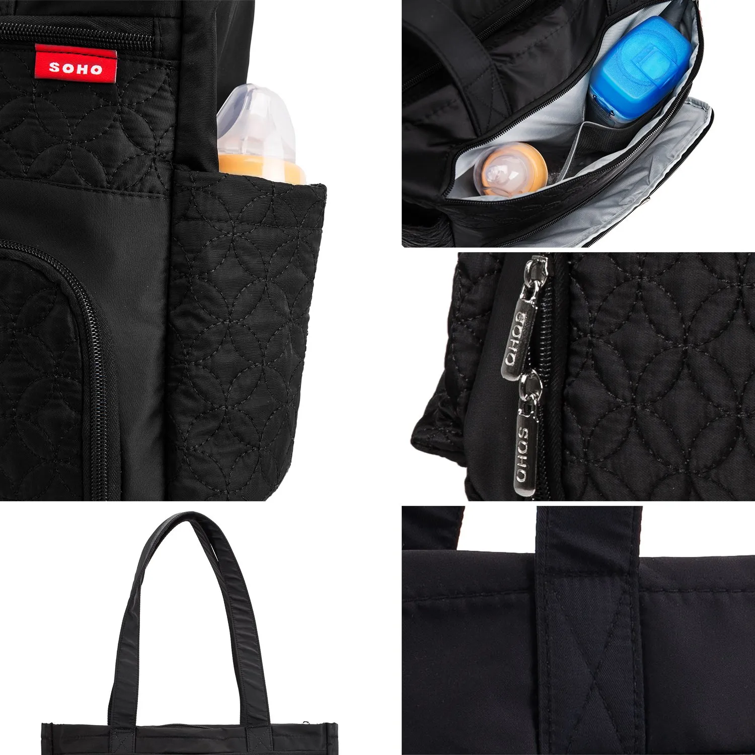 SoHo Williamsburg Diaper Bag Large Tote (One Size, Black)