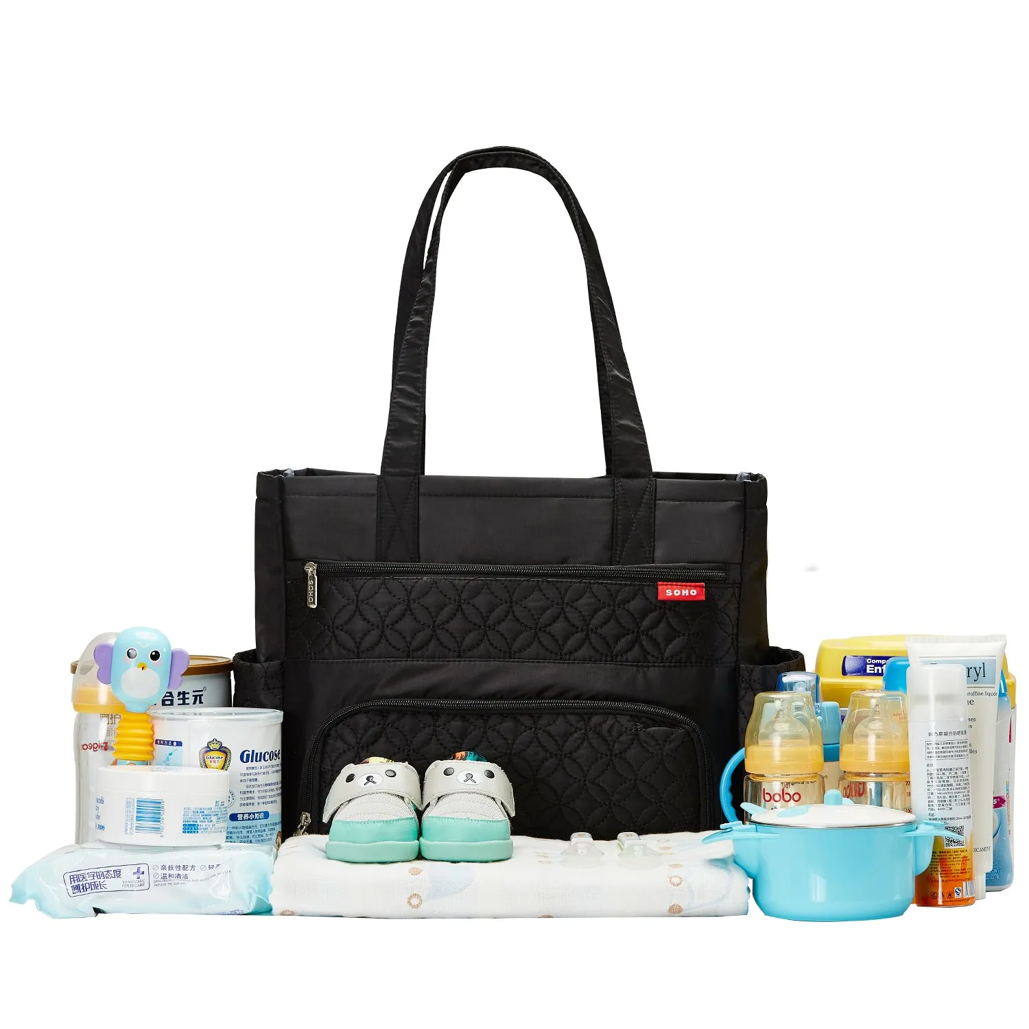 SoHo Williamsburg Diaper Bag Large Tote (One Size, Black)