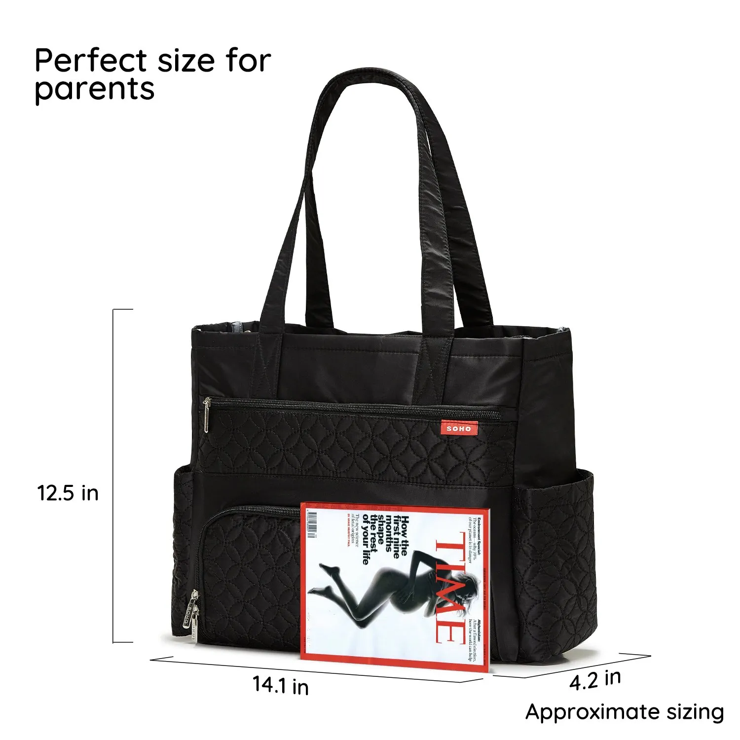 SoHo Williamsburg Diaper Bag Large Tote (One Size, Black)