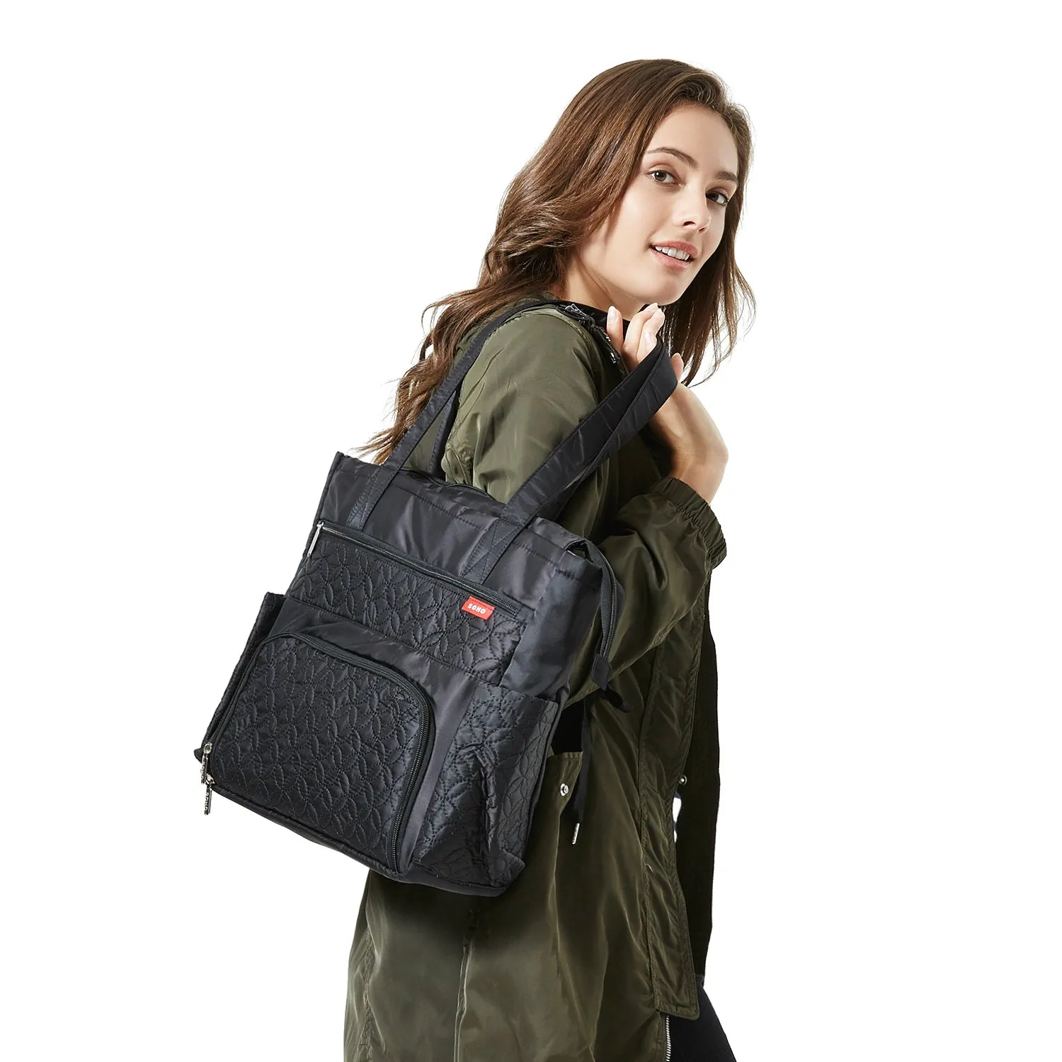 SoHo Williamsburg Diaper Bag Large Tote (One Size, Black)