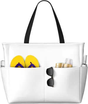 Solid color white Print 28L Beach Tote Bag, Water-resistant Travel Tote, Lightweight Gym & Camping Carryall