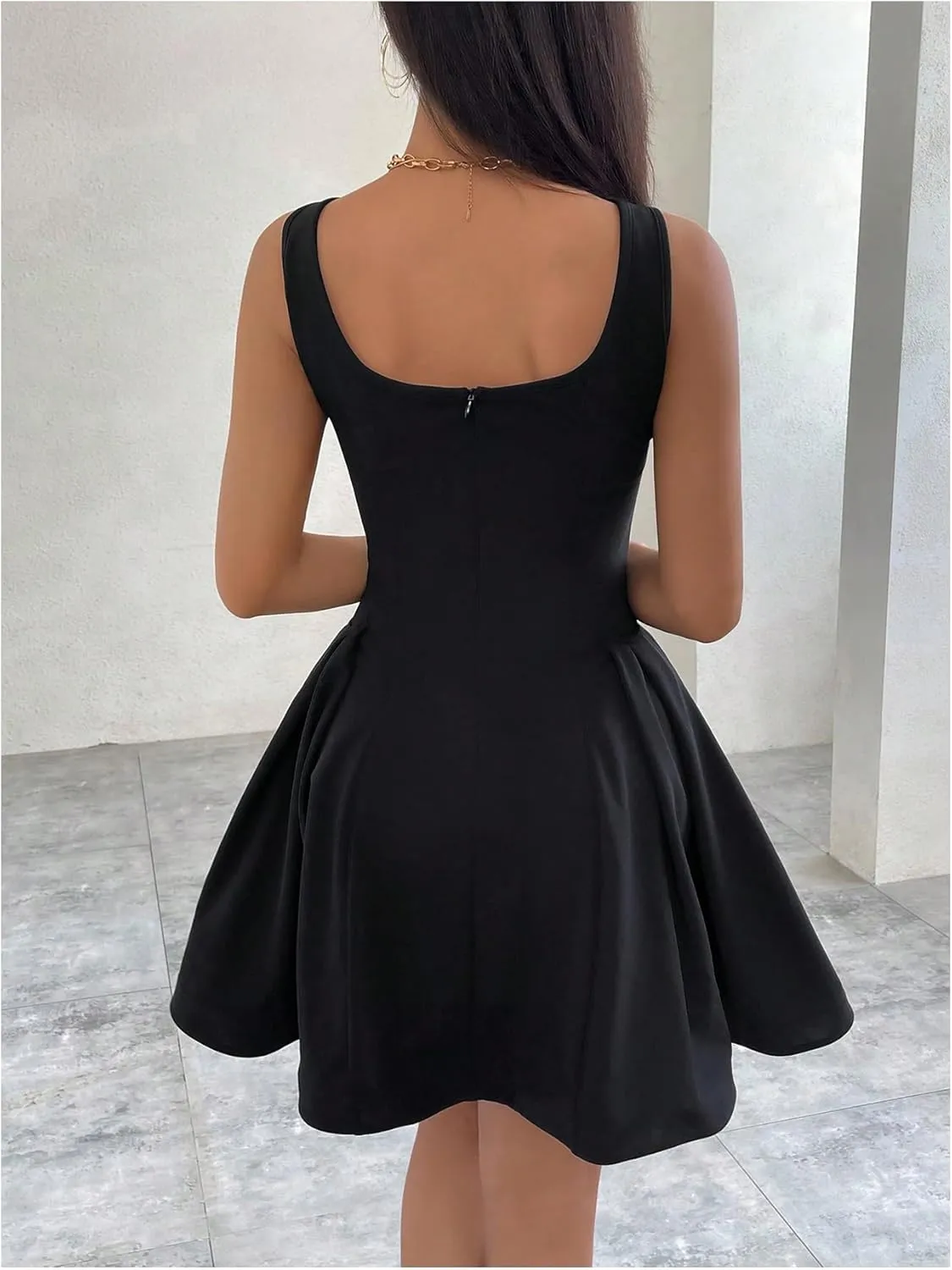 SOLY HUX Women's Summer Dress Square Neck Sleeveless A Line Flared Flowy Short Dresses