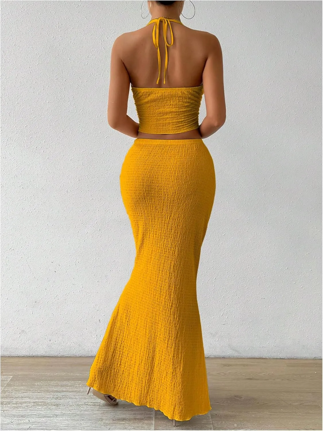SOLY HUX Women's Two Piece Outfits Twist Front Halter Cami Tops and Skirt Summer Set