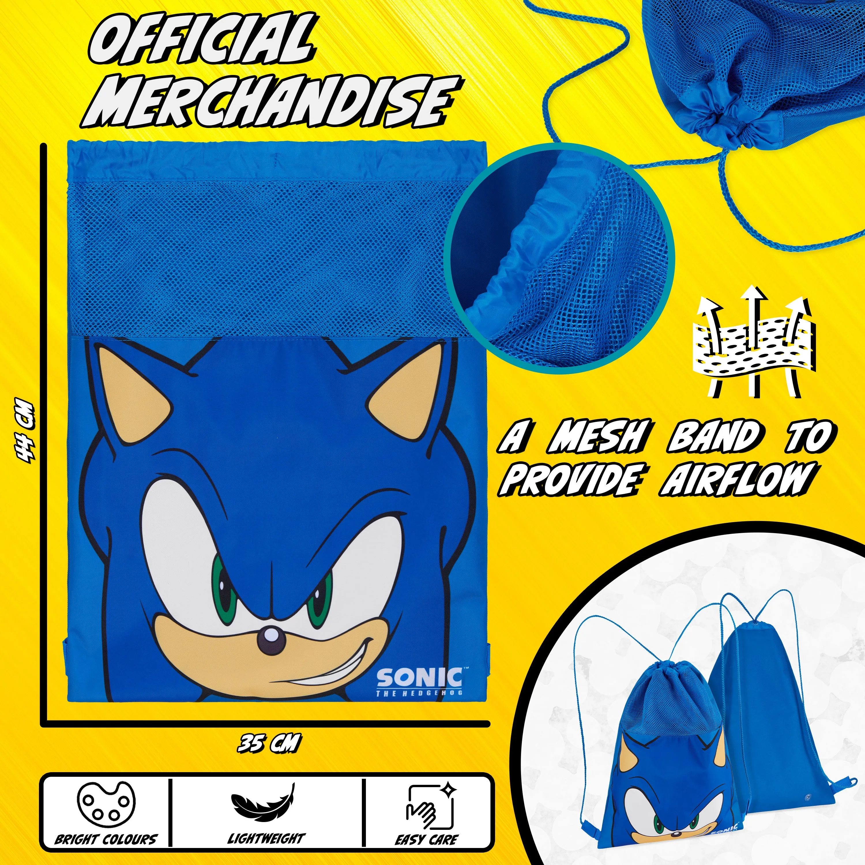 Sonic The Hedgehog Kids Drawstring Bags - Gamer Swimming Bag, School, Sports, PE Bag