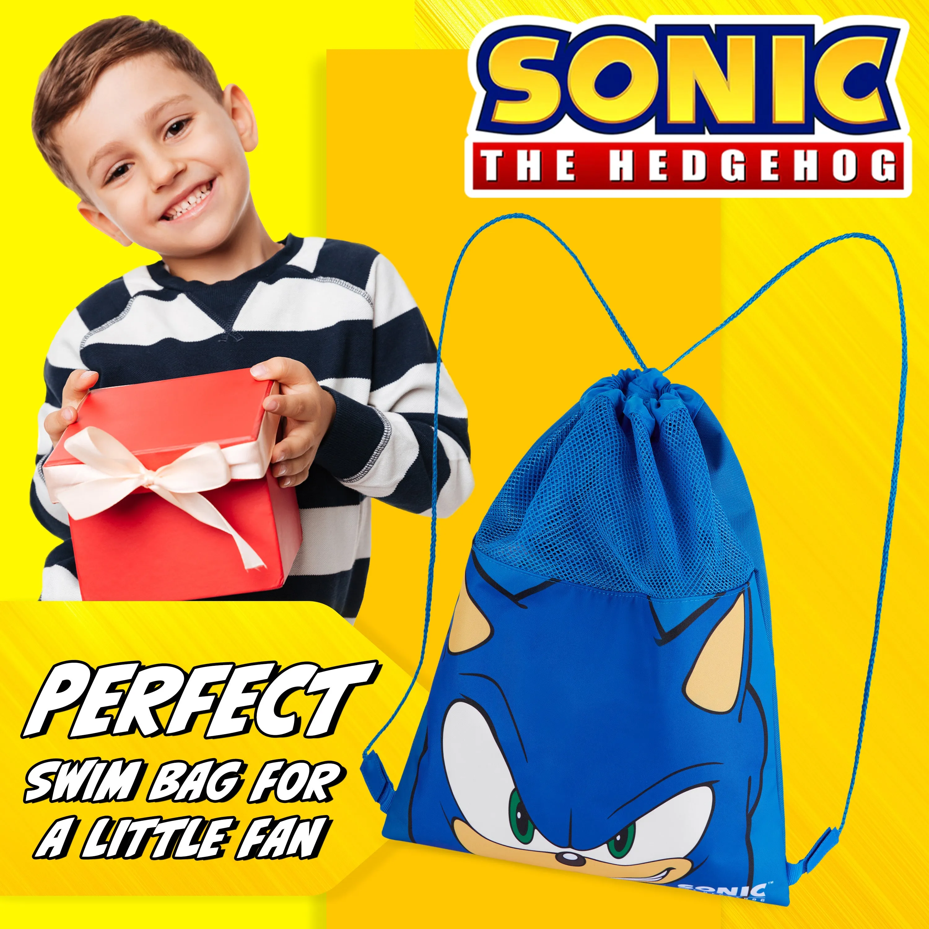 Sonic The Hedgehog Kids Drawstring Bags - Gamer Swimming Bag, School, Sports, PE Bag