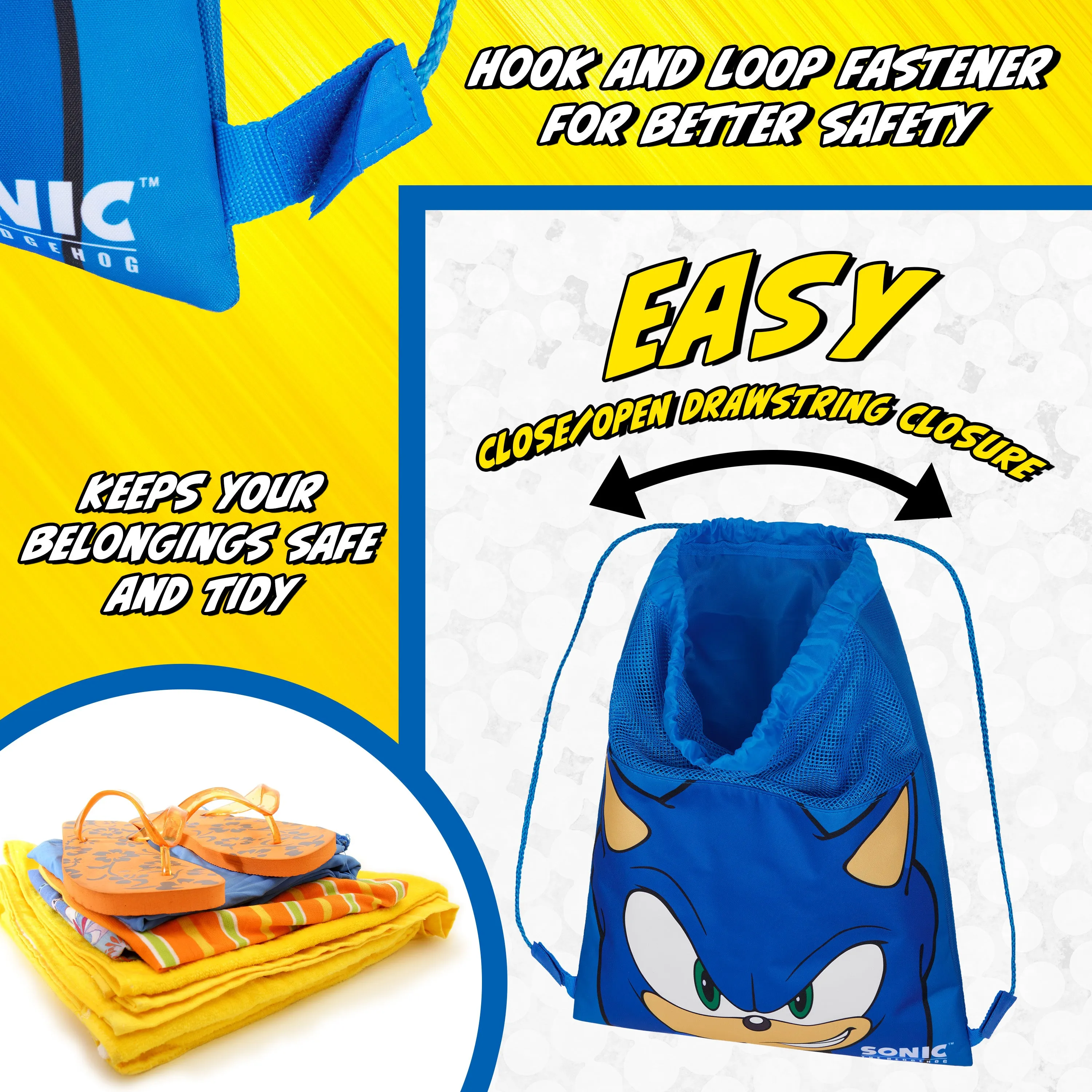 Sonic The Hedgehog Kids Drawstring Bags - Gamer Swimming Bag, School, Sports, PE Bag