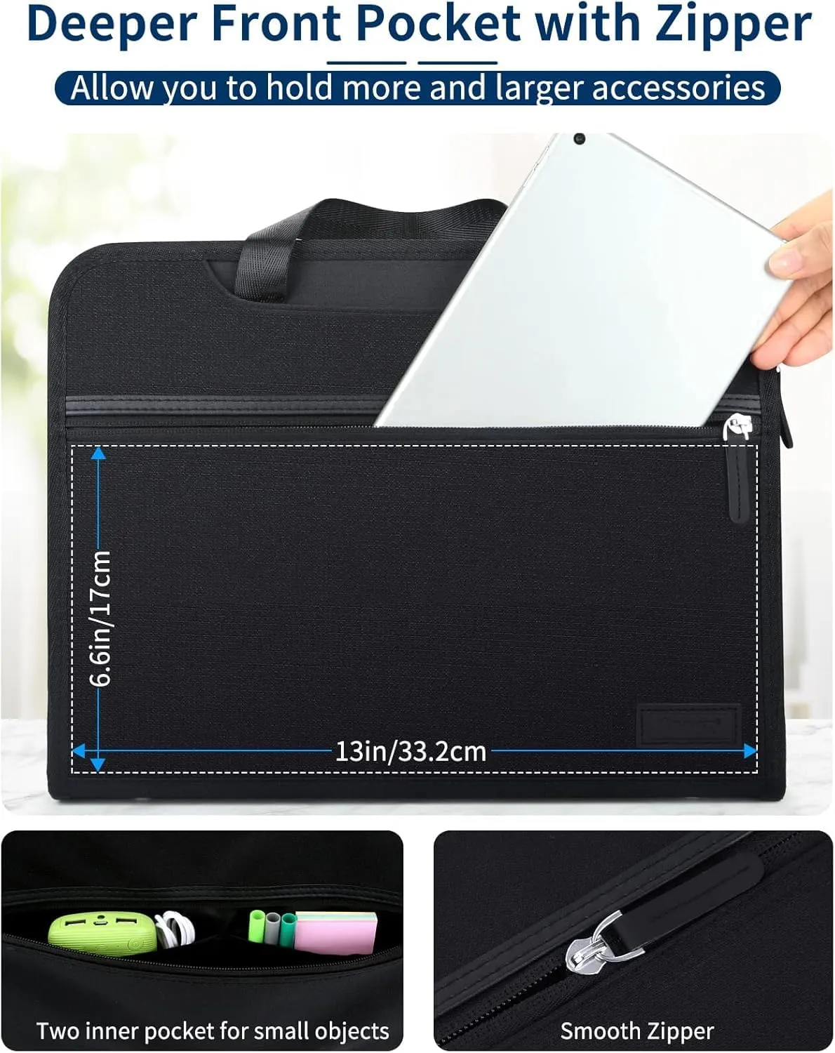 Sooez Heavy Duty Accordion File Organizer with Hidden Handle, Portable 12 Pockets Expanding File Folders, Cloth Monthly Bills Receipt Organizer for Letter/A4, School Classroom Home & Office Supplies