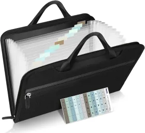 Sooez Heavy Duty Accordion File Organizer with Hidden Handle, Portable 12 Pockets Expanding File Folders, Cloth Monthly Bills Receipt Organizer for Letter/A4, School Classroom Home & Office Supplies