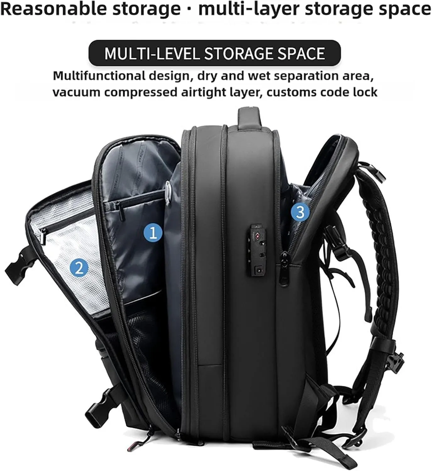 SpaceVac Backpack, Space Vac Travel Vacuum Bags, 60l Expandable Backpack, Water Resistant, Anti Theft, with Electric Air Pump (Prestige-Blue)