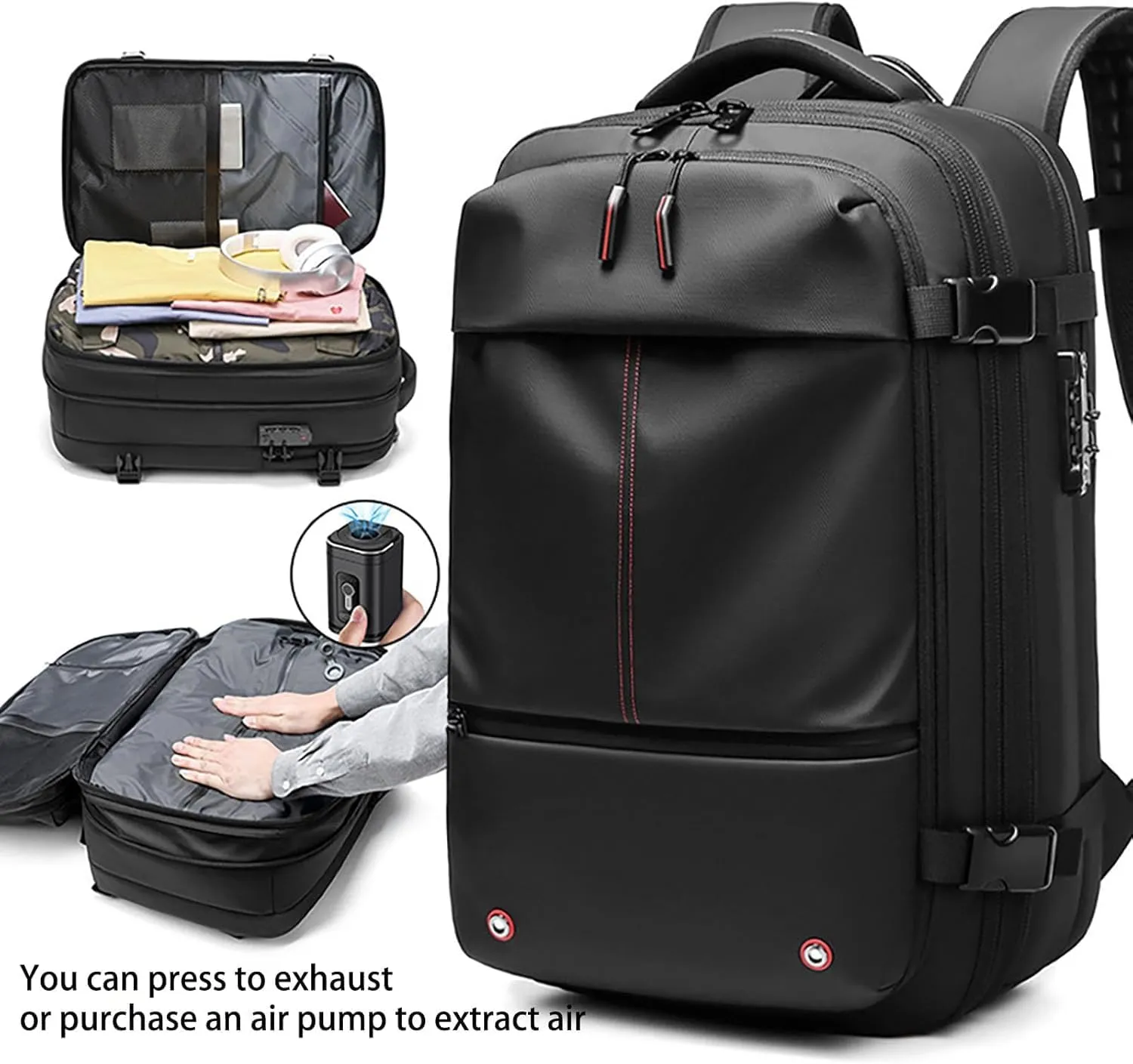 SpaceVac Backpack, Space Vac Travel Vacuum Bags, 60l Expandable Backpack, Water Resistant, Anti Theft, with Electric Air Pump (Prestige-Blue)