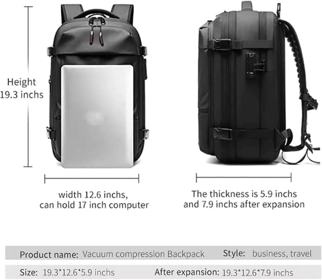 SpaceVac Backpack, Space Vac Travel Vacuum Bags, 60l Expandable Backpack, Water Resistant, Anti Theft, with Electric Air Pump (Prestige-Blue)