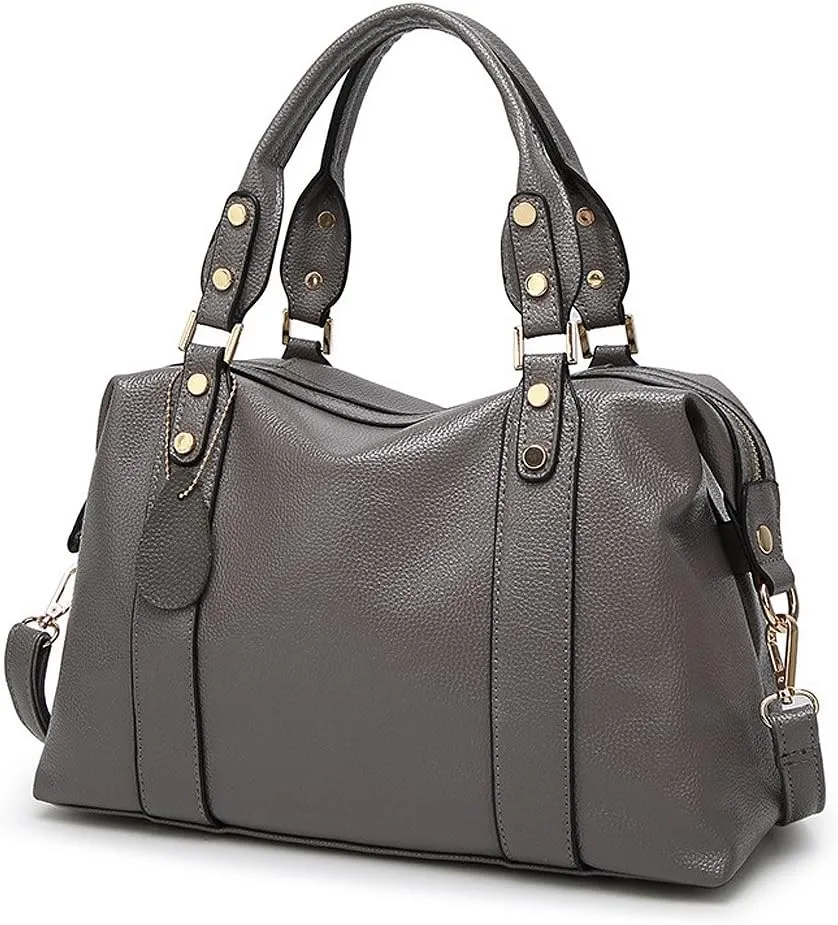 Spacious Women Fashion Barrel Bag Pebbled PU Leather Handbag Roomy Shoulder Satchel