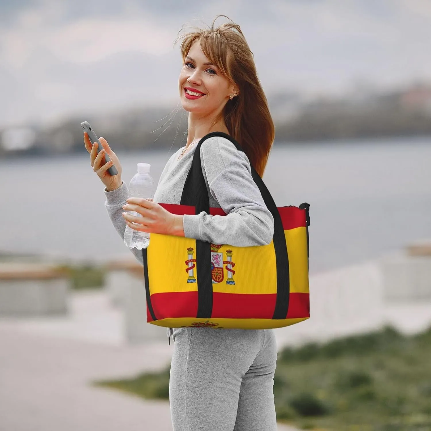 Spanish Flag Women Travel Duffel Bag, Large Weekender Carry-On Tote, Gym Workout Bag,Mommy Hospital Bag