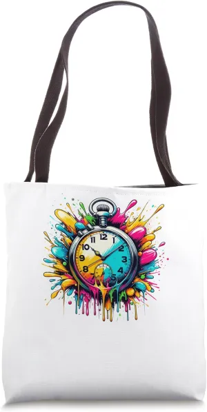 Splash Art Vintage Pocket Watch Chain Retro Tote Bag