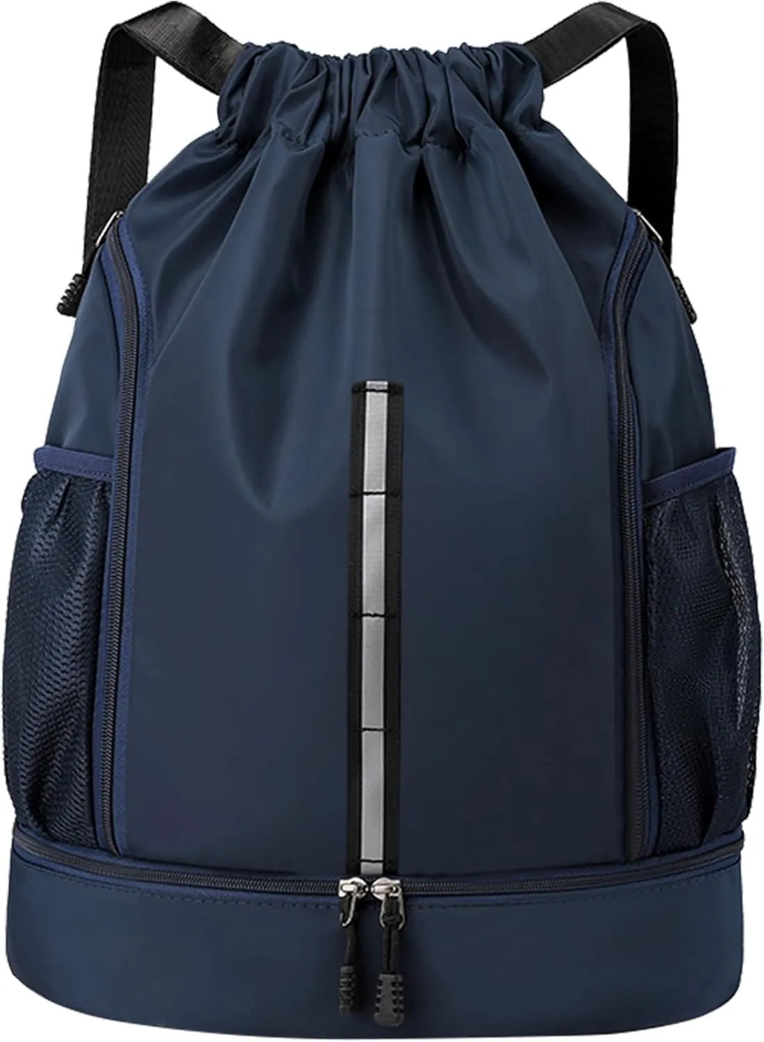 Sport Gym Bag Water Resistant Drawstring Backpack for Men Women with Shoes Compartment (Dark blue)