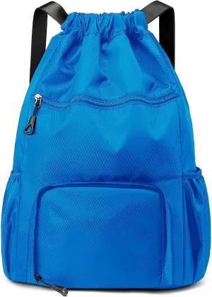 Sports Drawstring Backpack Gym Sack with Shoe Compartment, Durable Oxford Fabric, Wet-Proof Pocket, Water-Resistant Cinch Bag for Men & Women, Foldable & Spacious Athletic Sackpack for Travel Fitness
