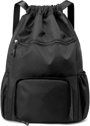 Sports Drawstring Backpack Gym Sack with Shoe Compartment, Durable Oxford Fabric, Wet-Proof Pocket, Water-Resistant Cinch Bag for Men & Women, Foldable & Spacious Athletic Sackpack for Travel Fitness