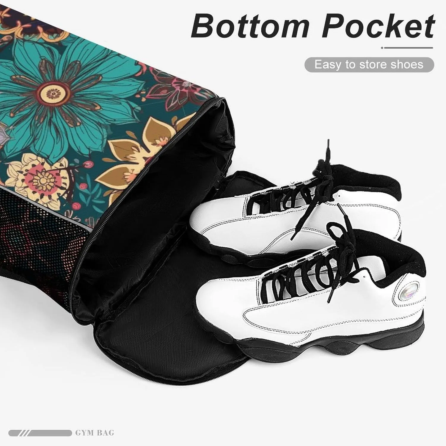 Sports Drawstring Backpack,Bohemian Flower String Swim Gym Bag with Shoes Compartment Gym Drawstring Bag