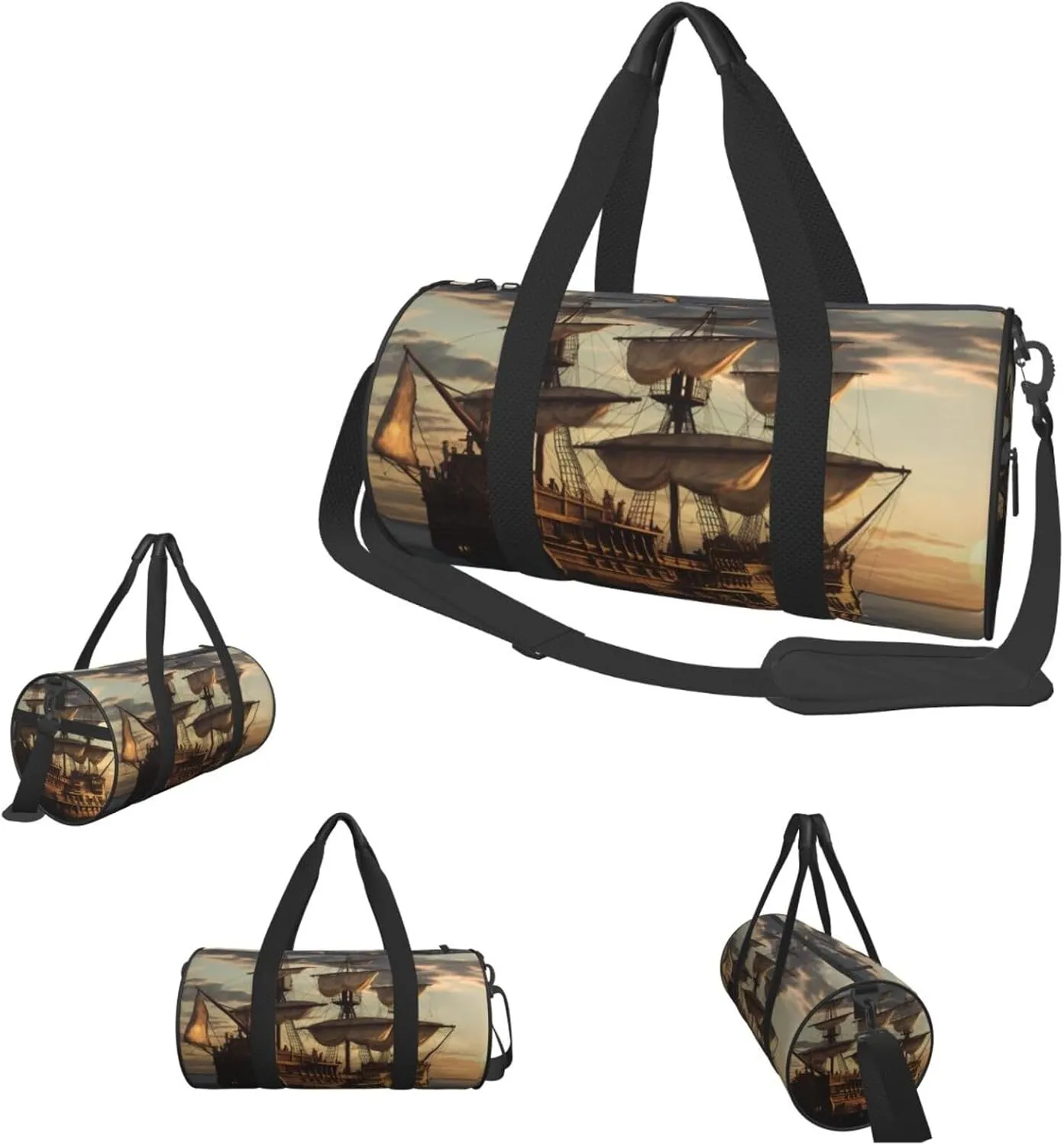 Sports Gym Bag for Women Men Travel Duffel Bag Tote Weekender Bag Carry on Overnight Bag for Travel Swimming Fitness Workout Sports Fantasy pirate ship Duffle Bag