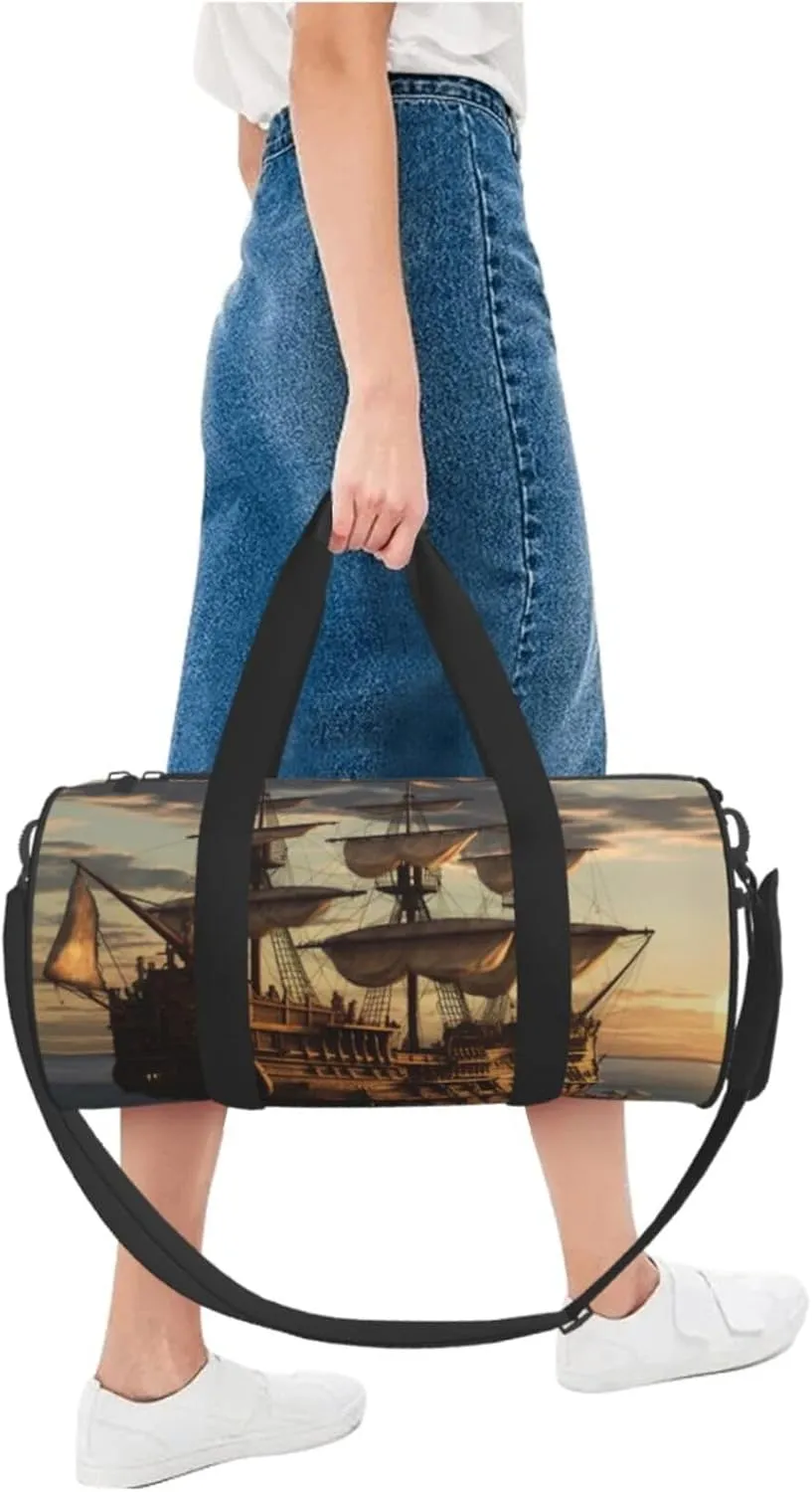 Sports Gym Bag for Women Men Travel Duffel Bag Tote Weekender Bag Carry on Overnight Bag for Travel Swimming Fitness Workout Sports Fantasy pirate ship Duffle Bag