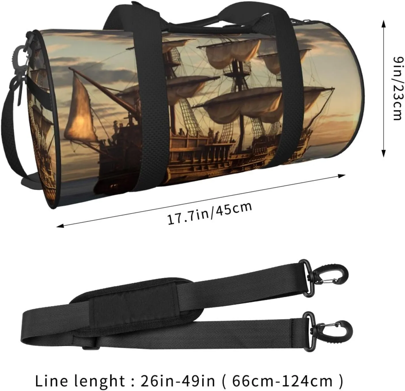 Sports Gym Bag for Women Men Travel Duffel Bag Tote Weekender Bag Carry on Overnight Bag for Travel Swimming Fitness Workout Sports Fantasy pirate ship Duffle Bag