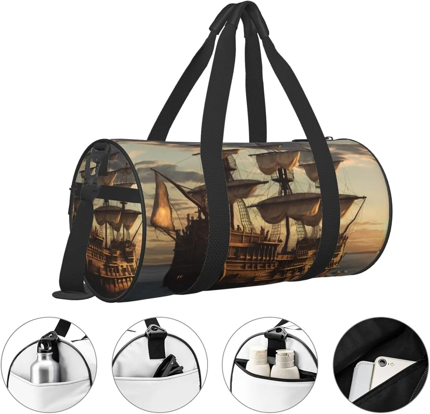 Sports Gym Bag for Women Men Travel Duffel Bag Tote Weekender Bag Carry on Overnight Bag for Travel Swimming Fitness Workout Sports Fantasy pirate ship Duffle Bag