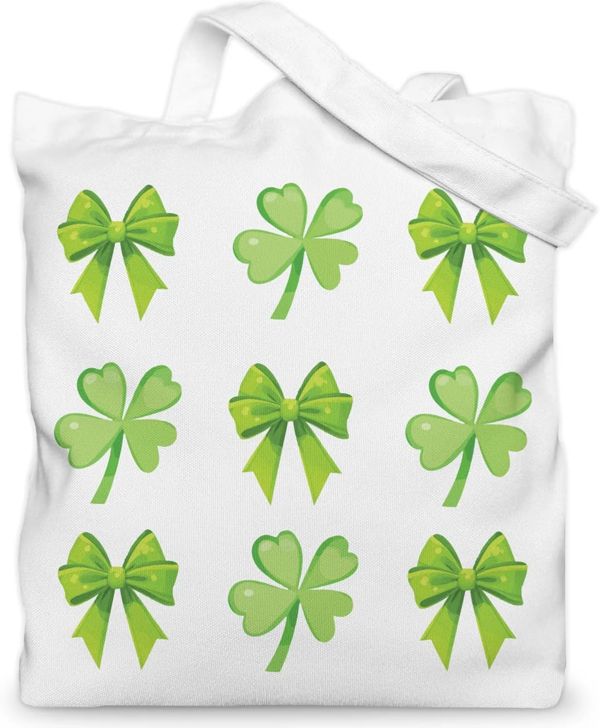 St. Patrick's Day Four-Leaf Clovers Bow Tote Bag, Lucky Clover Tote Bag for Women, 13.8x13.8 inch