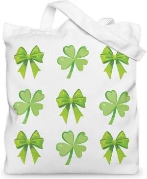 St. Patrick's Day Four-Leaf Clovers Bow Tote Bag, Lucky Clover Tote Bag for Women, 13.8x13.8 inch
