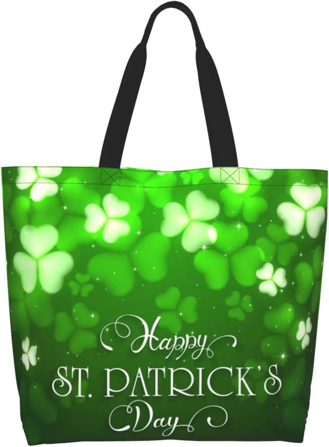 St. Patrick's Day Shamrock Clover Tote Grocery Bag Shoulder Casual Reusable Bag Large for Women Men