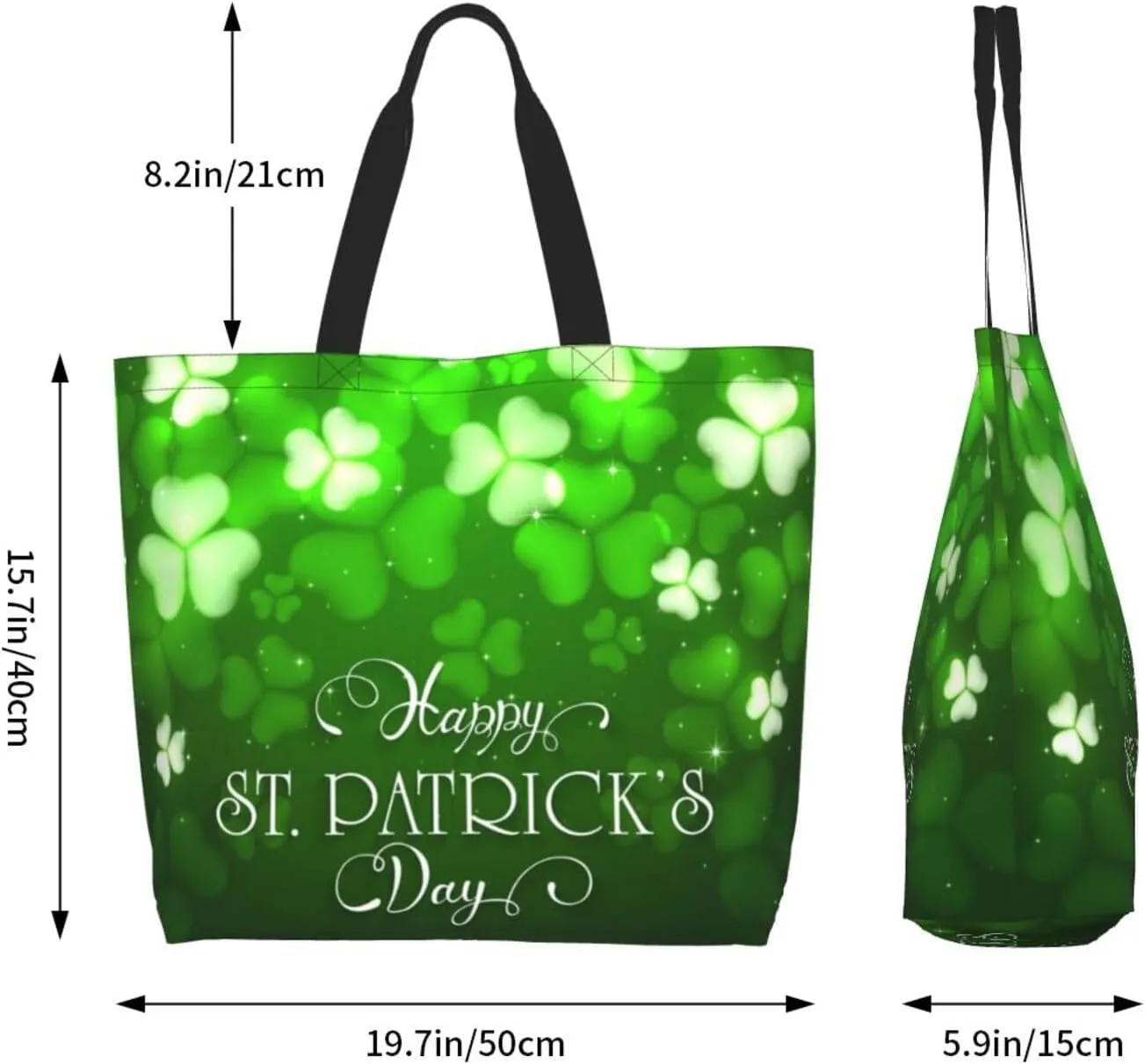 St. Patrick's Day Shamrock Clover Tote Grocery Bag Shoulder Casual Reusable Bag Large for Women Men
