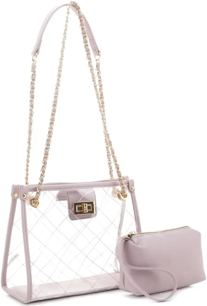 Stadium Concert Vegan Leather Transparent Clear Tote Bag Satchel Crossbody Purse Handbag