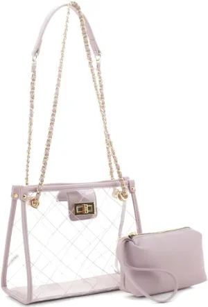 Stadium Concert Vegan Leather Transparent Clear Tote Bag Satchel Crossbody Purse Handbag