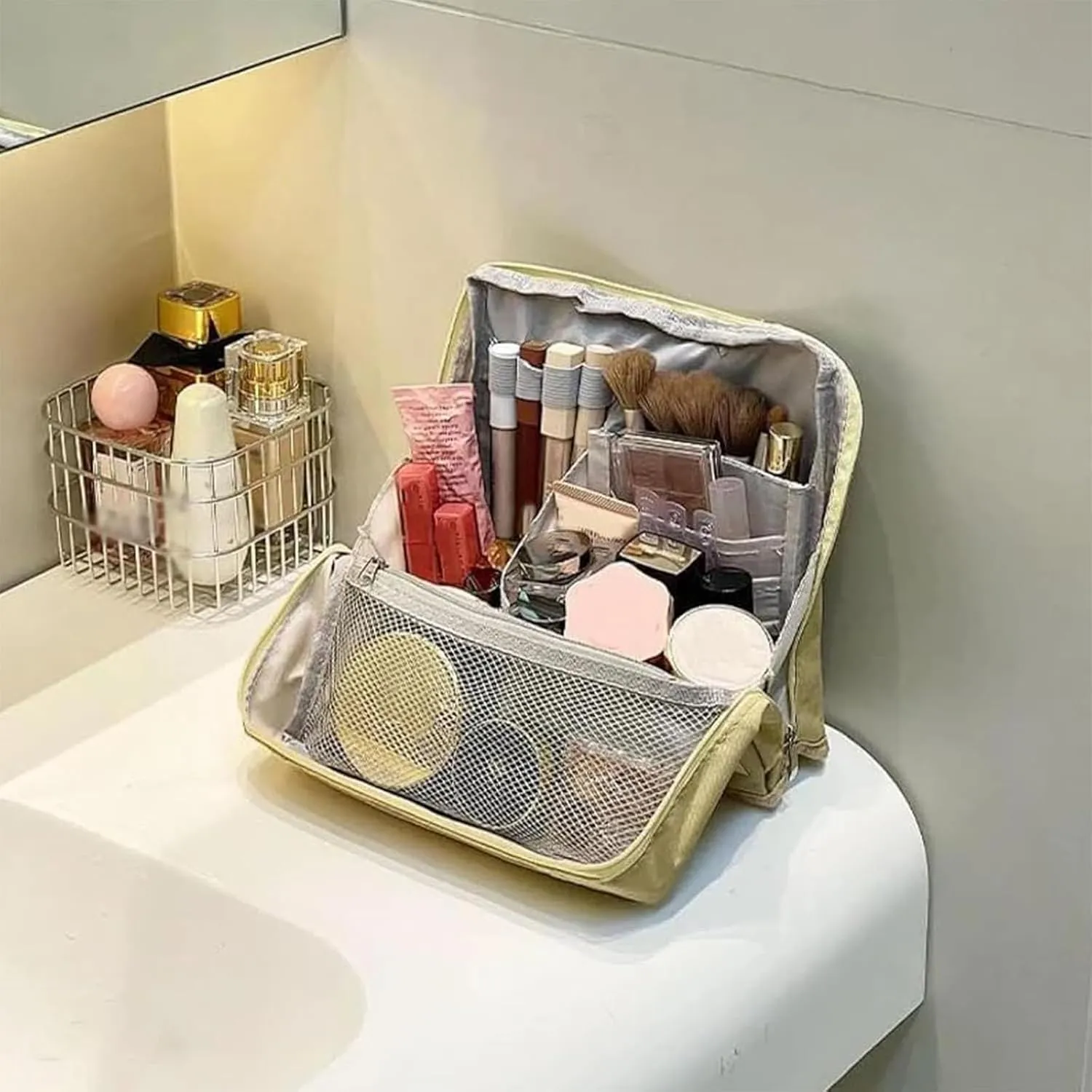 Standing Makeup Bag – Portable, Large Capacity, Multi-purpose Large Capacity Oxford Cloth Standing Makeup Bag (1 Dark)