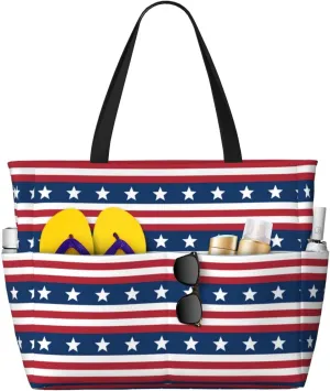 stars-and-lines Print 28L Beach Tote Bag, Water-resistant Travel Tote, Lightweight Gym & Camping Carryall