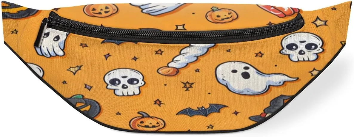 Stars Skulls Bats Pumpkins Fanny Pack for Women Men Waist Pack Crossbody Bag with Adjustable Belt for Travel Hiking Running Cycling Festivals