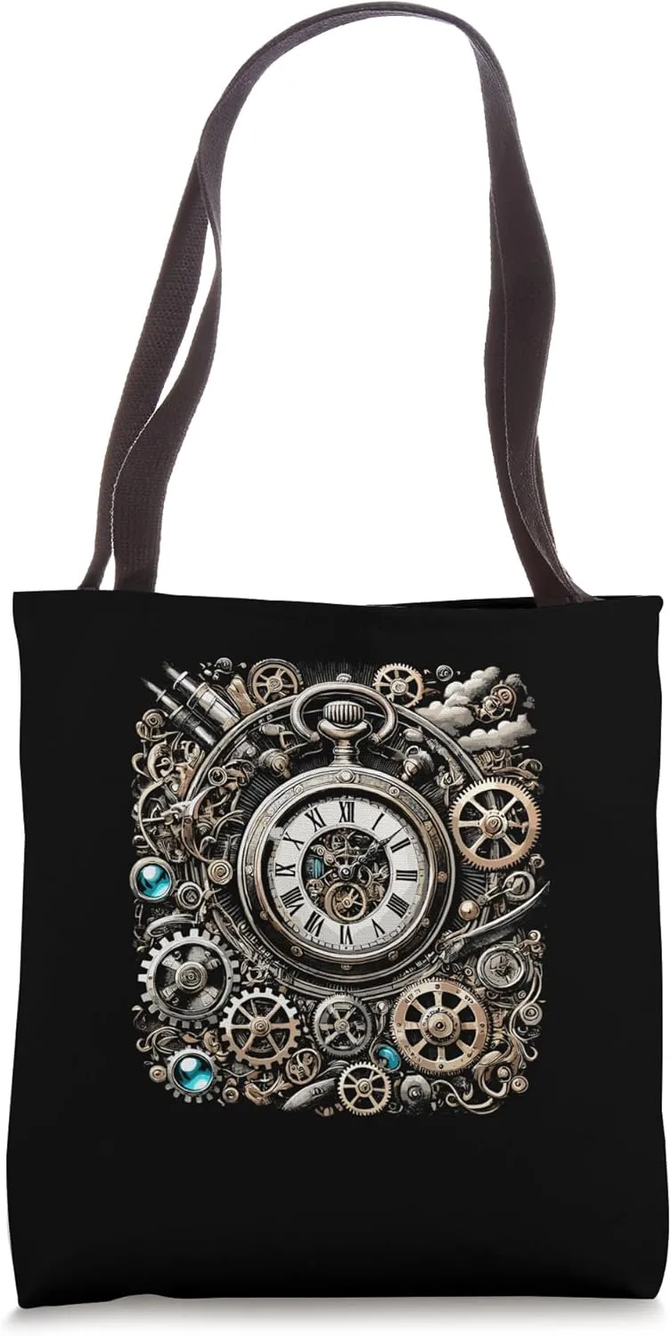 Steampunk Watch Cogwheel Pocket Clock Gears for Inventors Tote Bag