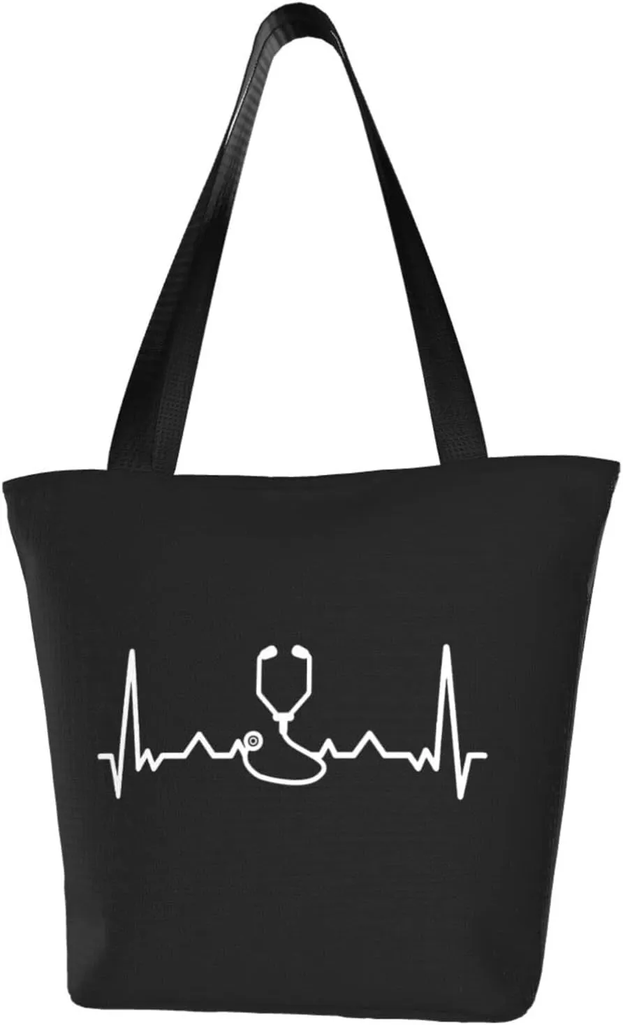 Stethoscope Heartbeat Doctor Nurse Women'S Casual One Shoulder Carry Shopping Bag Large Capacity Working Storage Handbag