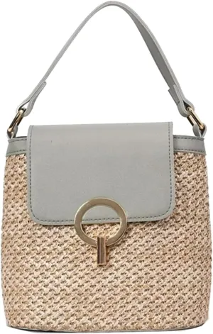 Straw Weave Women Ladies Bucket Handbags Summer Beach Shoulder Bags Mini Messenger Bag (C, One Size)